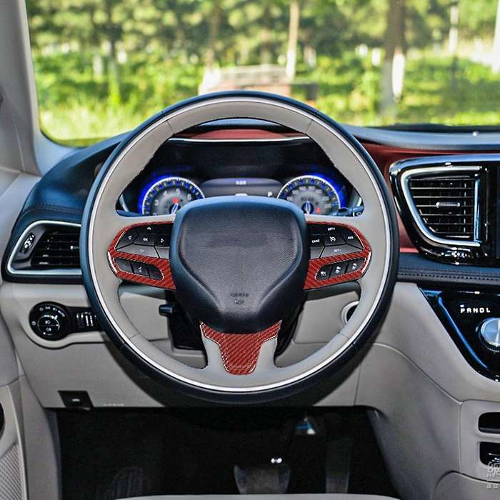 Steering Wheel Cover Trim ABS Interior Accessories for 300C 2015-2021 (Red Carbon Fiber)