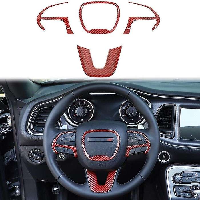 Steering Wheel Cover Trim for 2015-2020 Charger for Durango Grand SRT8, ABS Red Carbon Fiber