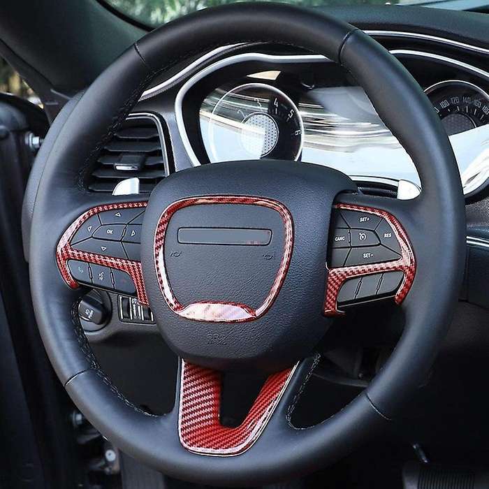 Steering Wheel Cover Trim for 2015-2020 Charger for Durango Grand SRT8, ABS Red Carbon Fiber