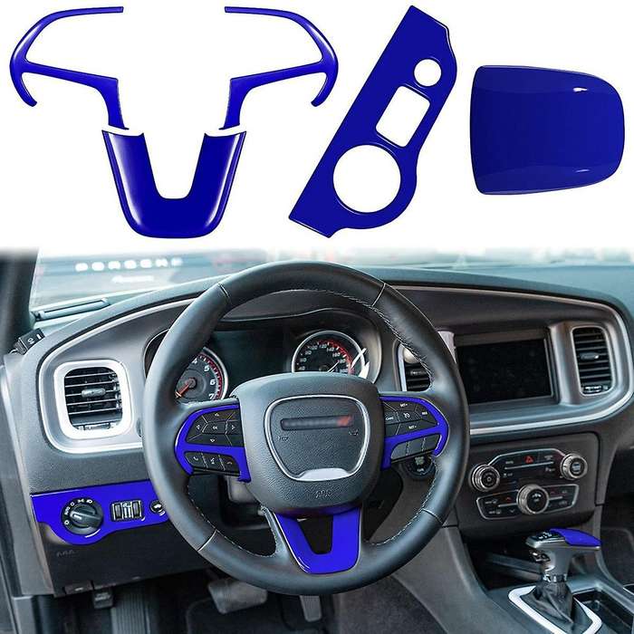 Steering Wheel Frame Trim & Headlight Switch Panel & Gear Shift Trim Knob 2015-2021 for Charger (Blu