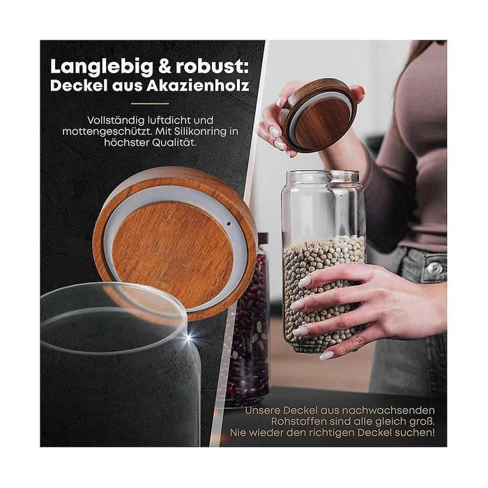 Storage Jars with Lid 1 Litre [2 X 1000 Ml] - Elegant Glass Container with Lid Set