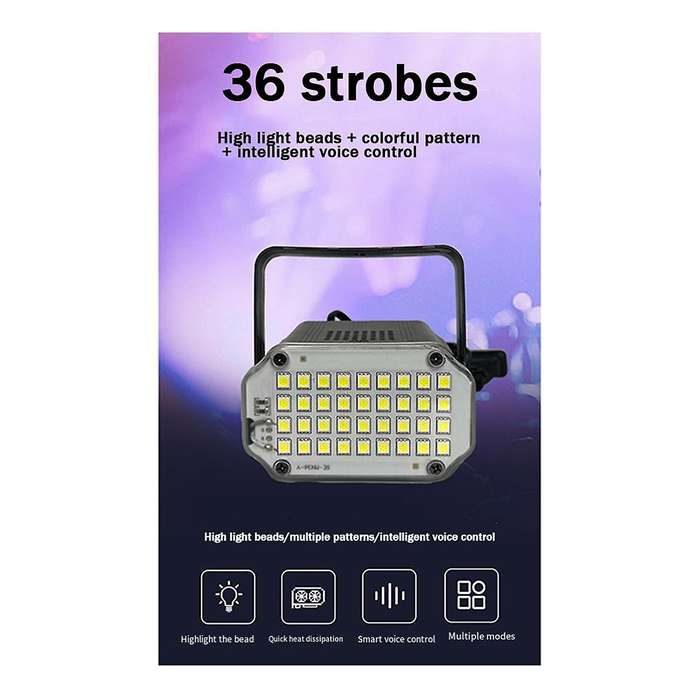 Strobe Light with Sound Activation & Adjustable Speed, 36 Super-Bright White LED