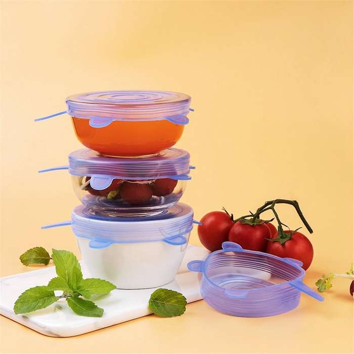 Stretchable Silicone Lids 6-Pack for Food Storage - Seal in Flavors, Keep Food and Reduce Waste