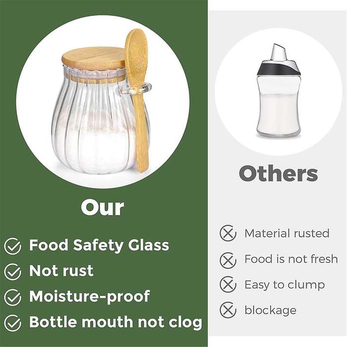 Sugar Container with Bamboo Lid and Spoon, Glass Jar for Coffee Bar Accessories Coffee Canister Kit