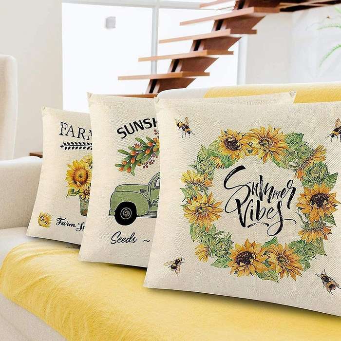 Summer Farmhouse Sunflower Pillow Covers 18X18Inches Throw Pillow Covers, Suitable for Home Outdoor
