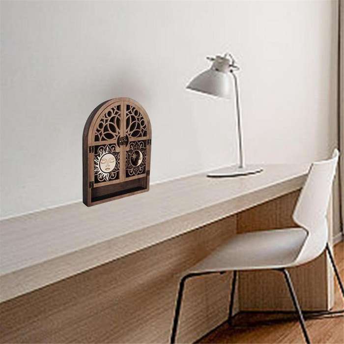 Sun Moon Crystal Display Stand 4 Shelves Natural Wooden Shelf Gothic Witchy Crystal Display Case for