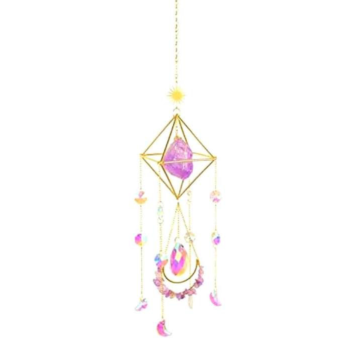 Suncatcher Crystal Boho Decor, Purple Gemstone Sun Catcher Hanging for Windows, Housewarming Spiritu