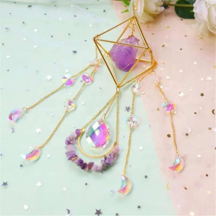 Suncatcher Crystal Boho Decor, Purple Gemstone Sun Catcher Hanging for Windows, Housewarming Spiritu