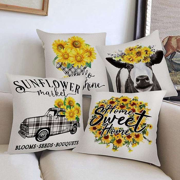 Sunflower Pillow Covers 18 x 18 Set of 4 Decorative Farmhouse Throw Pillow Cover Cushion Case for Su