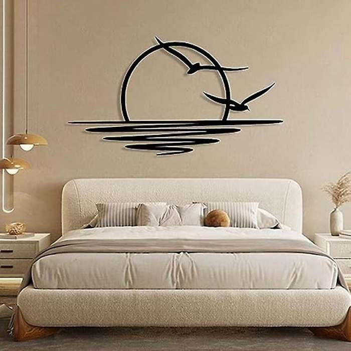 Sunrise Metal Wall Art, Sun and Seagulls Wall Decor, Metal Wall Decor, Abstract Sunset Home Decor, M