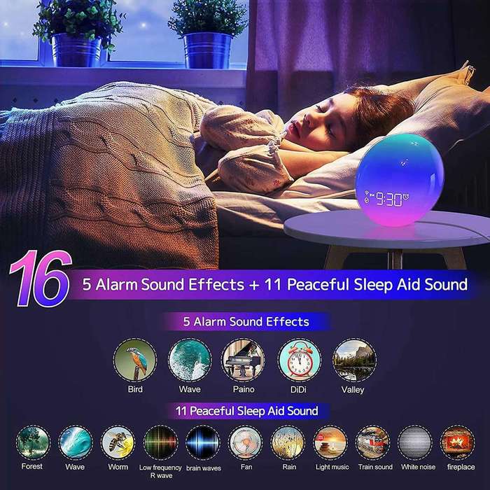 Sunrise Alarm Clock for Bedrooms, Colorful Lights Clock for Bedroom Adult&Baby Sleep Sound Machine