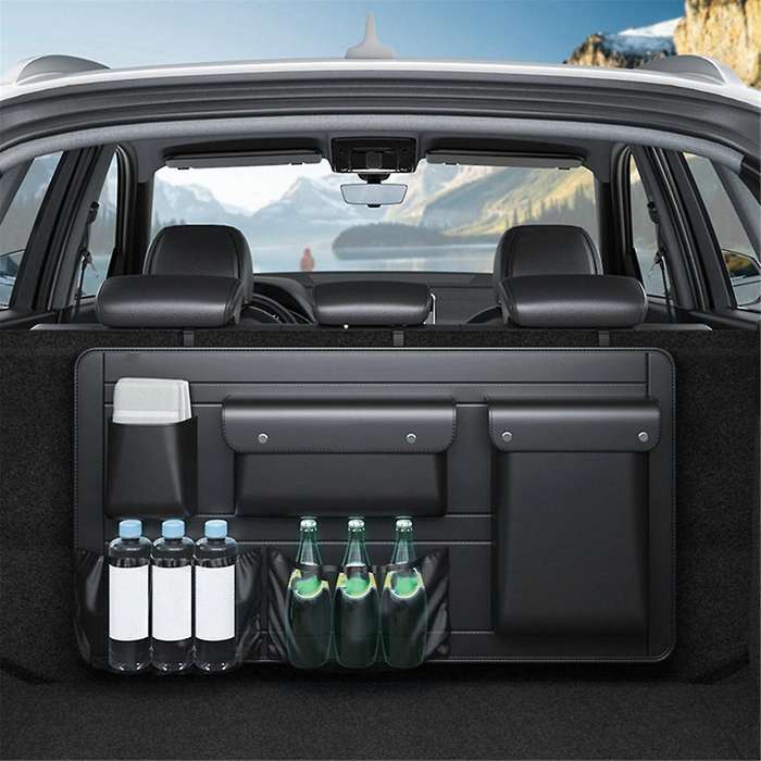 SUV Car Trunk Seat Bag Back Organizer Leather Auto Backseat Hanging Storage Bag Bottle Water Cup Too