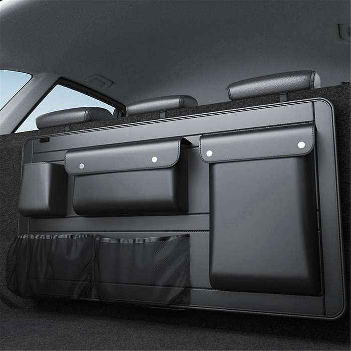 SUV Car Trunk Seat Bag Back Organizer Leather Auto Backseat Hanging Storage Bag Bottle Water Cup Too
