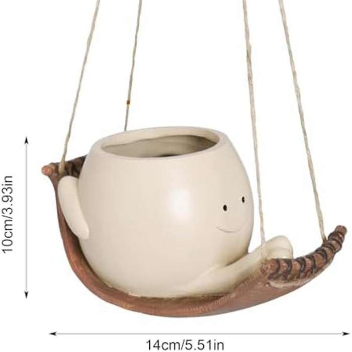 Swing Face Plant Pots Cute Hanging Planter Indoor Outdoor Resin Funny Smile Face Flower Pots with Sw