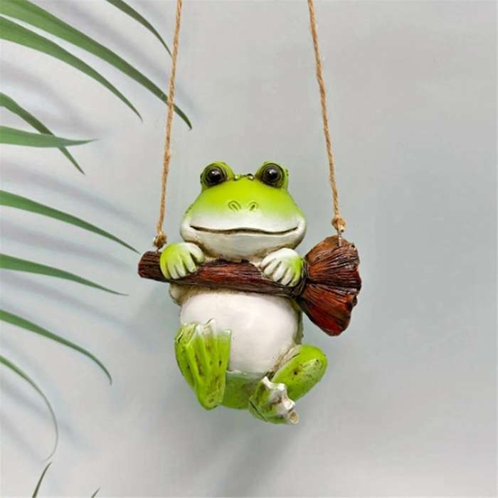 Swinging Resin Frog Craft Garden Animal Statue Ornament Garden Resin Decoration