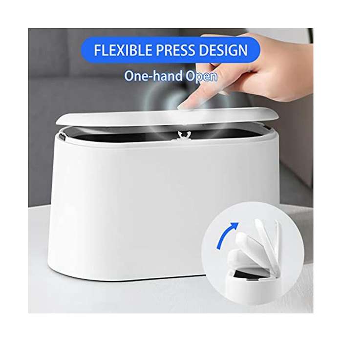 Tabletop Trash Can with Pop-up Lid, Mini Trash Can, Compact Design Mini Cosmetic Bucket, Plastic Ta