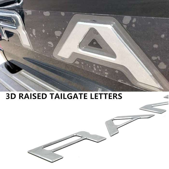Tailgate Insert Letters for 2019 2020, 3D Raised & Decals Letters, Tailgate Emblems (Silver)