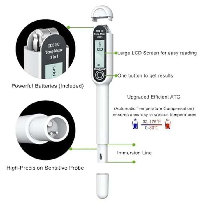 TDS Meter, EC Meter, Thermometer 3-In-1,Accuracy TDS Meter Digital Water Tester, Always Accurate At