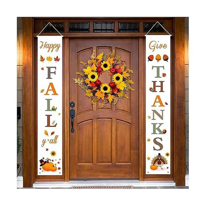 Thanksgiving Couplet Door Curtain Banner Autumn Harvest Door Welcome Porch Sign Decoration Outdoor T