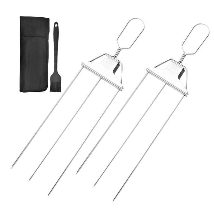 Three- Barbecue Fork Semi-Automatic Barbecue Fork Household Barbecue Barbecue Needle Kebab