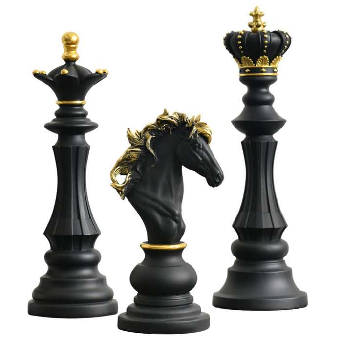 Three Pack Chess Queen Knight Statue Ornament Collectible Figurine Craft Furnishing for Home House D