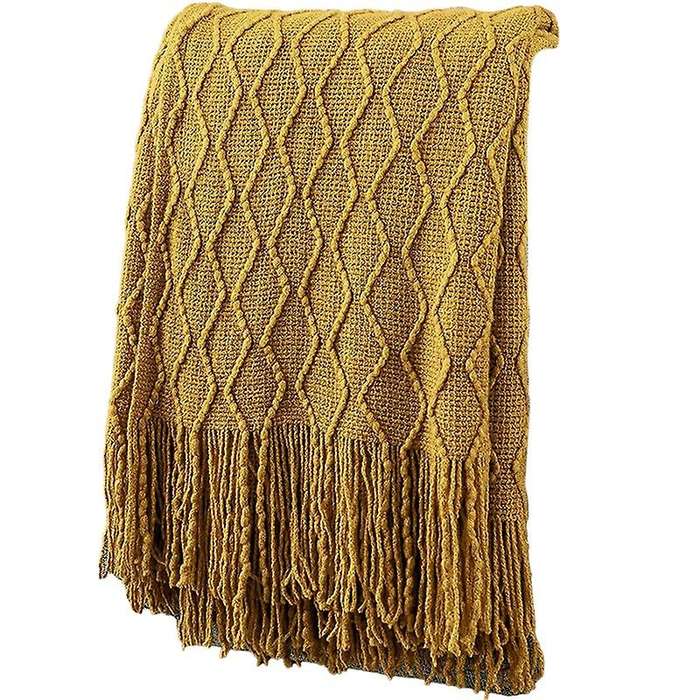 Throw Blankets for Couch Knitted and Soft Textured Couch Blanket with Decorative Tassels for Sofa-Ye
