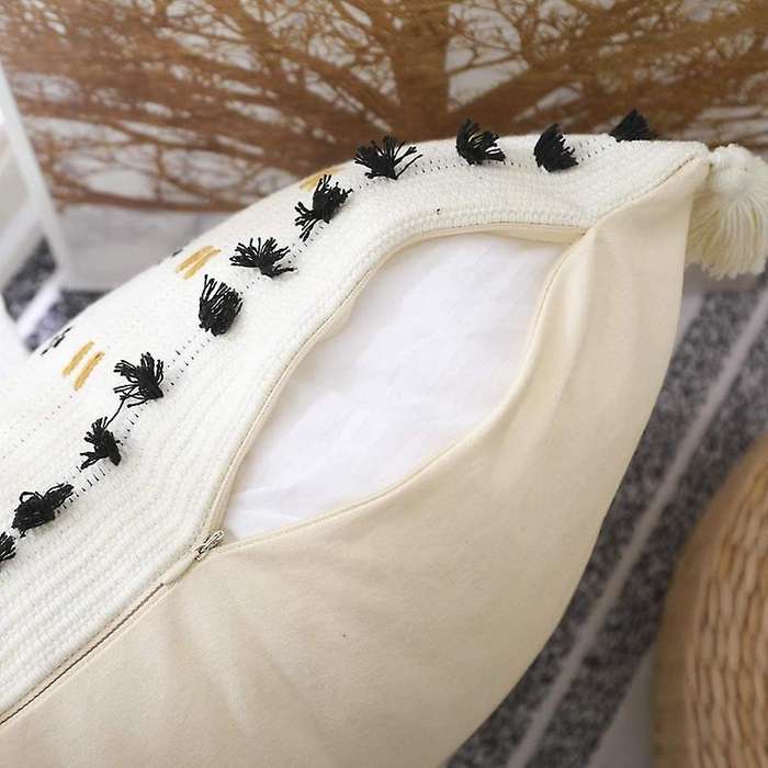 Throw Pillow Covers Natural Cotton Hand-Woven Tufted Decorative Lumbar Pillowcase for Sofa Farmhouse