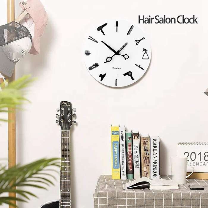 Timelike Barber Stylist Tools Wall Clock Modern 3d Quartz Non Ticking Beauty Hair Salon Clocks Watc