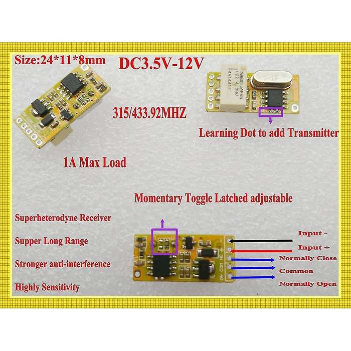 Tiny Rf Remote Switch 433mhz 4.2v 4.5v 5v 6v 7.4v 9v 12v Small Relay Contact Wireless Switches No C