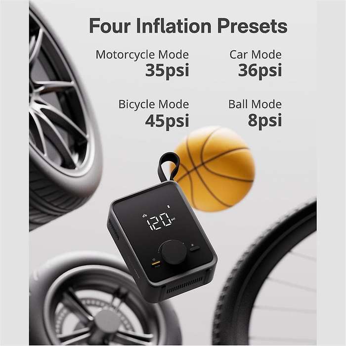 Tire Inflator Air Pump Portable Wireless Air Pump for Car, Motorbike, Bicycle & Balls with LED Light