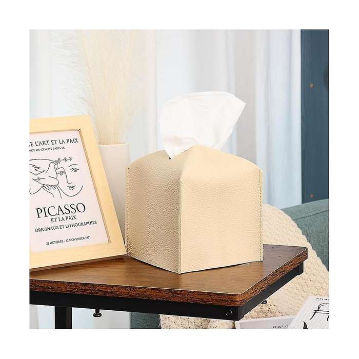 Tissue Box Cover, 2pcs Decorative Pu Leather Square Tissue Box Holder, Waterproof, for Bathroom, Car