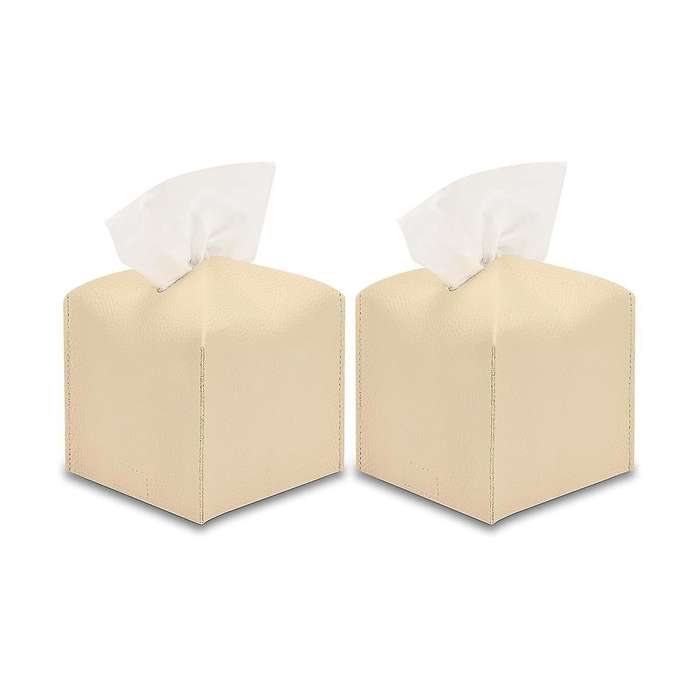Tissue Box Cover, 2pcs Decorative Pu Leather Square Tissue Box Holder, Waterproof, for Bathroom, Car
