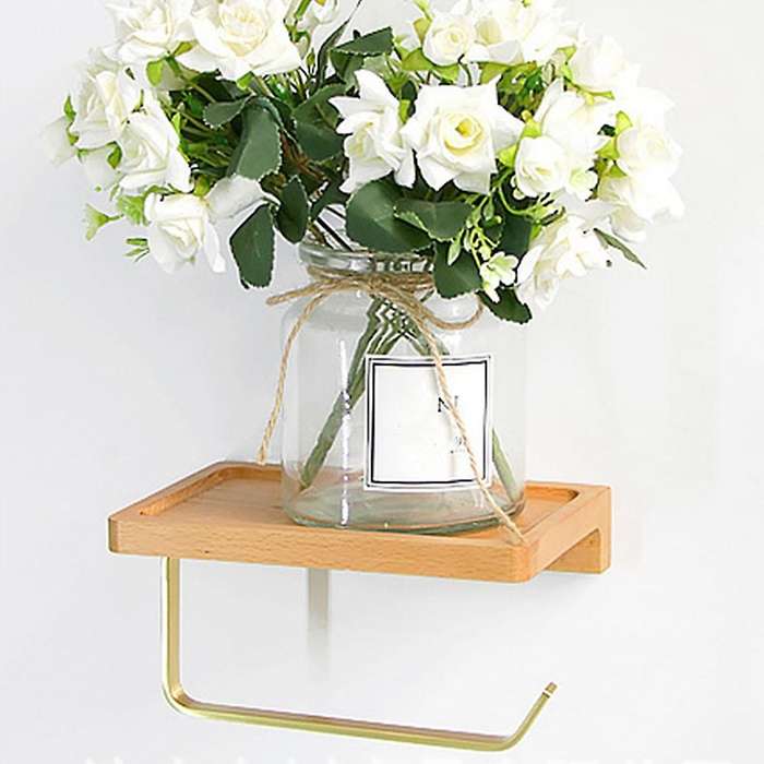 Tissue Rack Wood Brass Paper Towel Rack Paper Holder Phone Shelf Kitchen Organizer Bathroom Accessor
