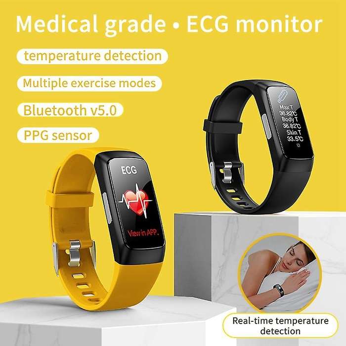 TM01 Smart Bracelet Thermometer Bracelet,Waterproof PPG+ ECG Blood Oxygen Blood Pressure Monitoring,