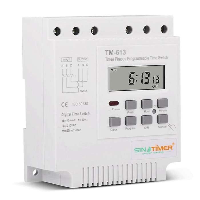 TM613 380V 16A Three Phases Digital Programmable Relay Timer Switch Exhaust Water Pump Motor Time Sw