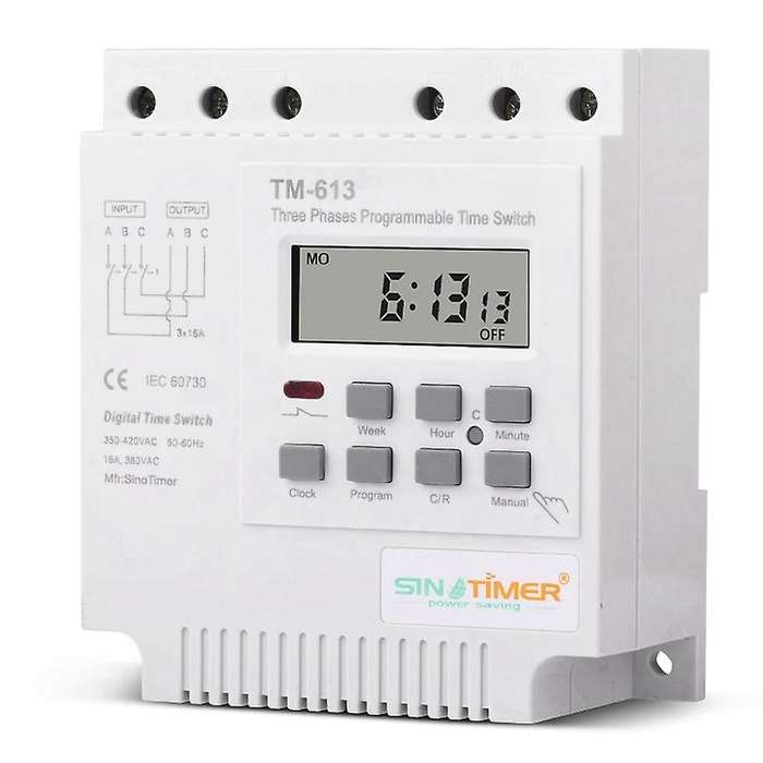 TM613 380V 16A Three Phases Digital Programmable Relay Timer Switch Exhaust Water Pump Motor Time Sw