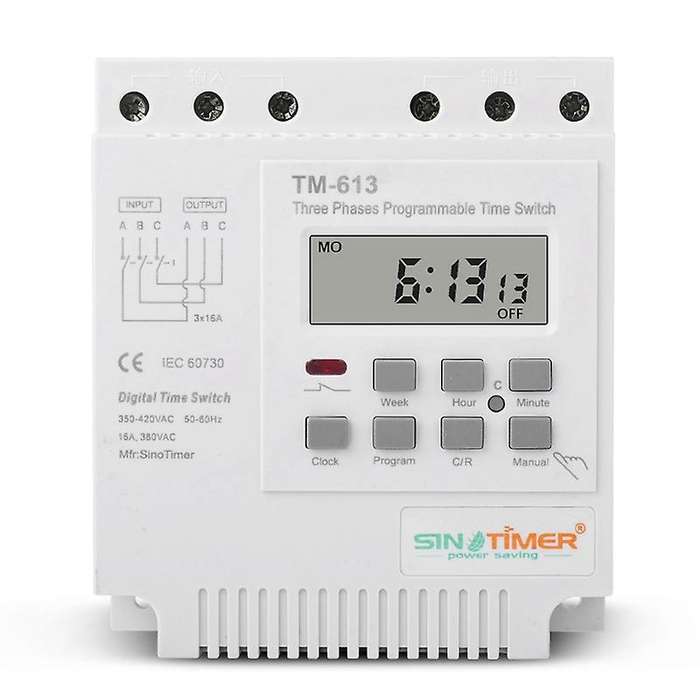TM613 380V 16A Three Phases Digital Programmable Relay Timer Switch Exhaust Water Pump Motor Time Sw