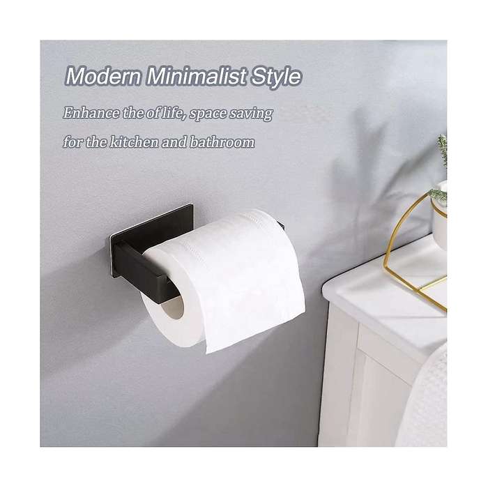 Toilet Paper Holder No Drilling Toilet Paper Holder Black 3 Towel Hooks Self-adhesive Stainless Ste