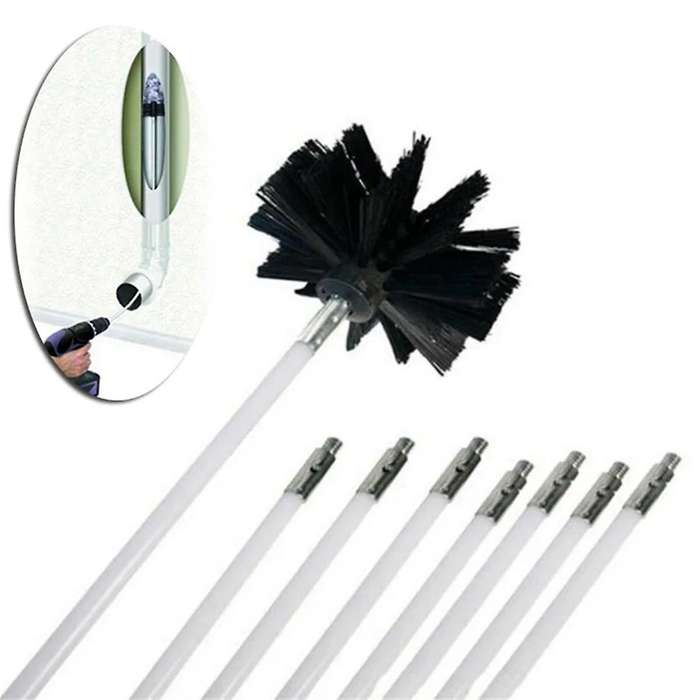 Top to Bottom Chimney Cleaning Brush, 8 Rods + Brush Head, Anti Fire Nylon Bristles, Efficient Flue