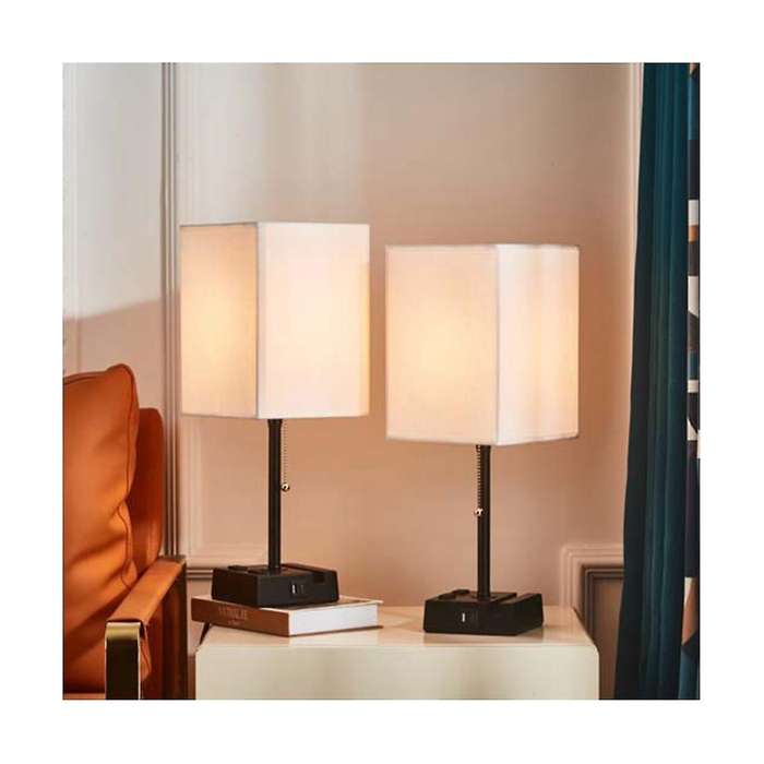 Touch Dimmable Bedside Lamp with Usb Charge Ports& Ac Outlet Rechargeable Light Us Plug
