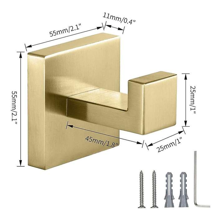 Towel Hooks, Brushed Nickel SUS304 Stainless Steel Bath Coat Robe Clothes Square Hook Hanger Wall Ho