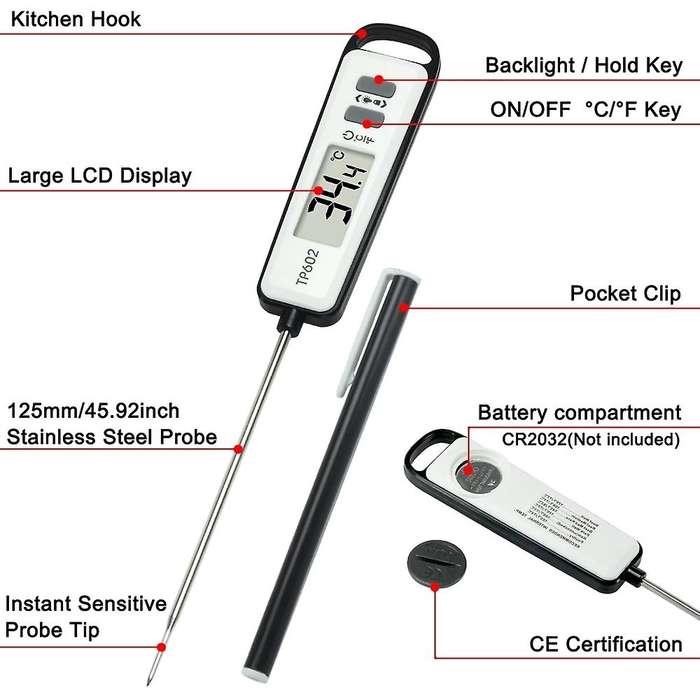 TP602 Meat Thermometer Kitchen Digital Cooking Food Water Milk Probe Electronic BBQ Household Temper