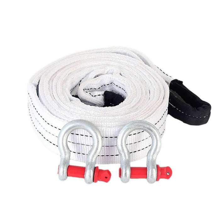 Towing Rope Strape Cable with U Hooks 5M 12Tons Shackle High Strength Nylon with Reflective Light fo