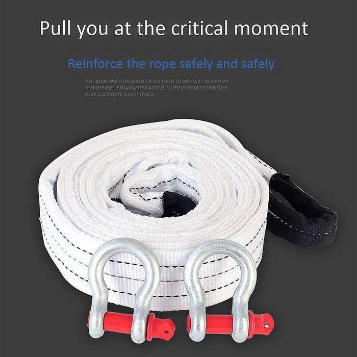 Towing Rope Strape Cable with U Hooks 5M 12Tons Shackle High Strength Nylon with Reflective Light fo