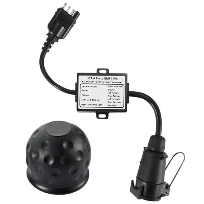 Trailer Light Converter US to Europe 4 Way Flat Socket (American Vehicle) to 7 Way Round Socket (Eur