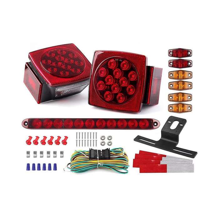 Trailer Led Light Kit, Square Led Stop Turn Tail Brake License Plate Running Lights with Wiring Har