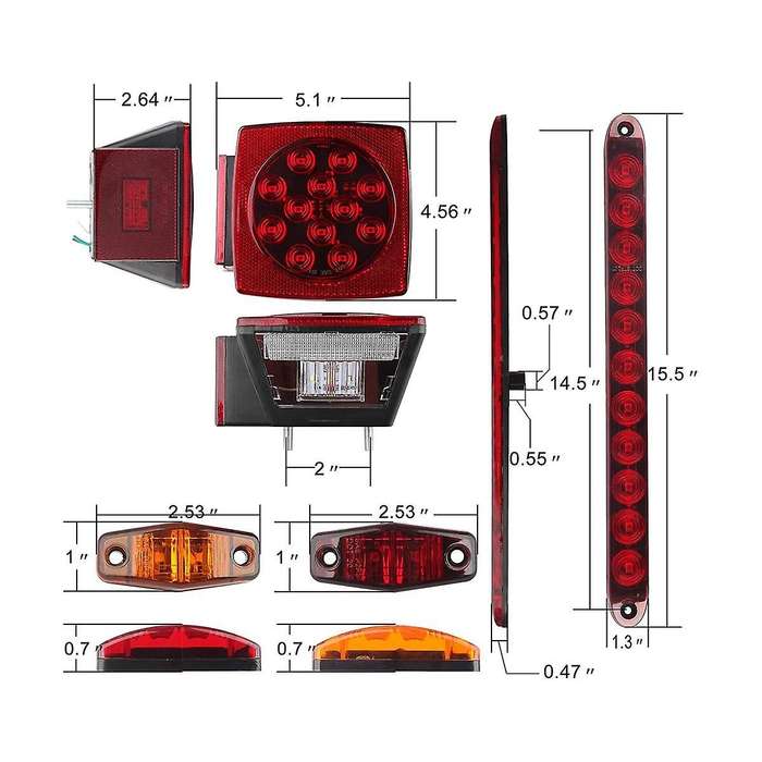 Trailer Led Light Kit, Square Led Stop Turn Tail Brake License Plate Running Lights with Wiring Har