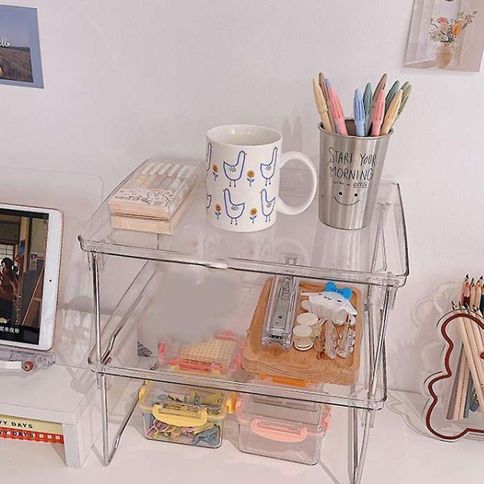 Transparent Desktop Folding Rack Student Dormitory Organizer Cosmetics Kitchen Storage Rack Bed