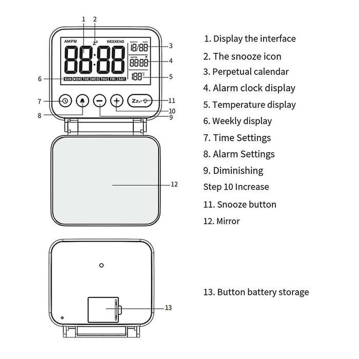 Travel Clock Folding Flip Portable Clock Cosmetic Mirror Alarm Clock Simple Desktop Electronic Alarm