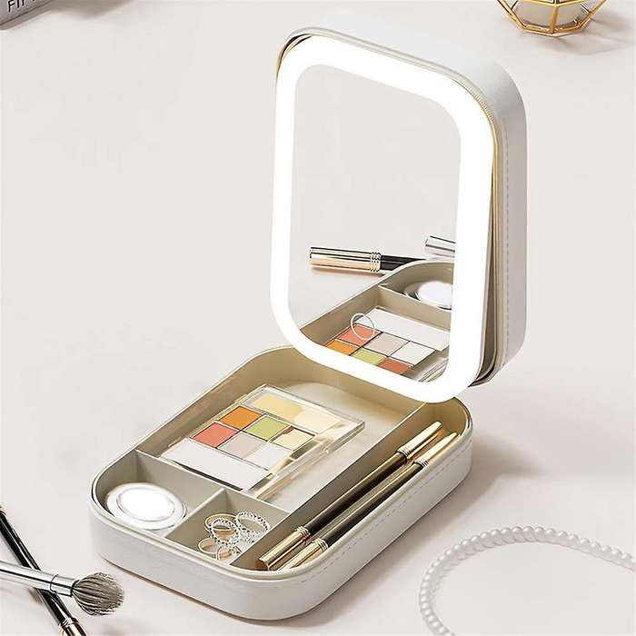 Travel Makeup Mirror with Light, Compact Makeup Bag with LED Mirror, Portable Lighted Beauty Mirror,